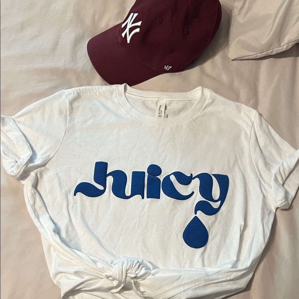 White T-Shirt with Blue Juicy Logo